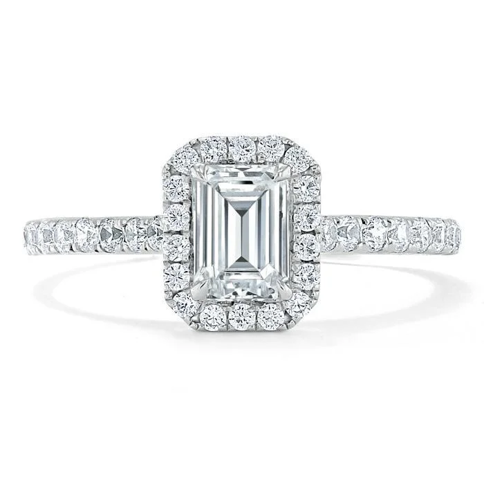 marquise engagement rings for women -Emerald Cut Moissanite Engagement Ring, Classic Halo