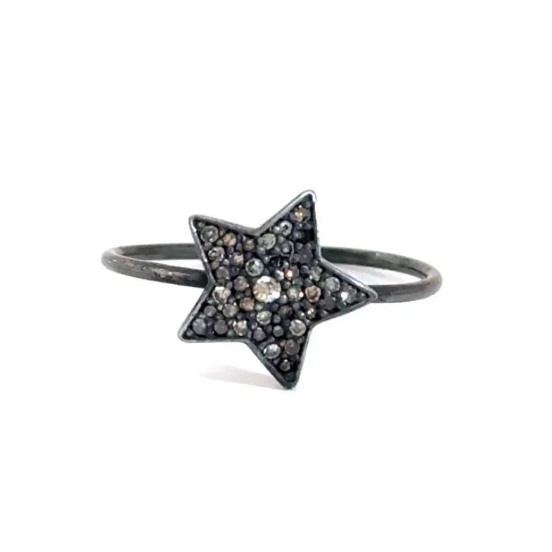 ruby engagement rings for women -Pave Diamond Star Oxidized Silver Ring