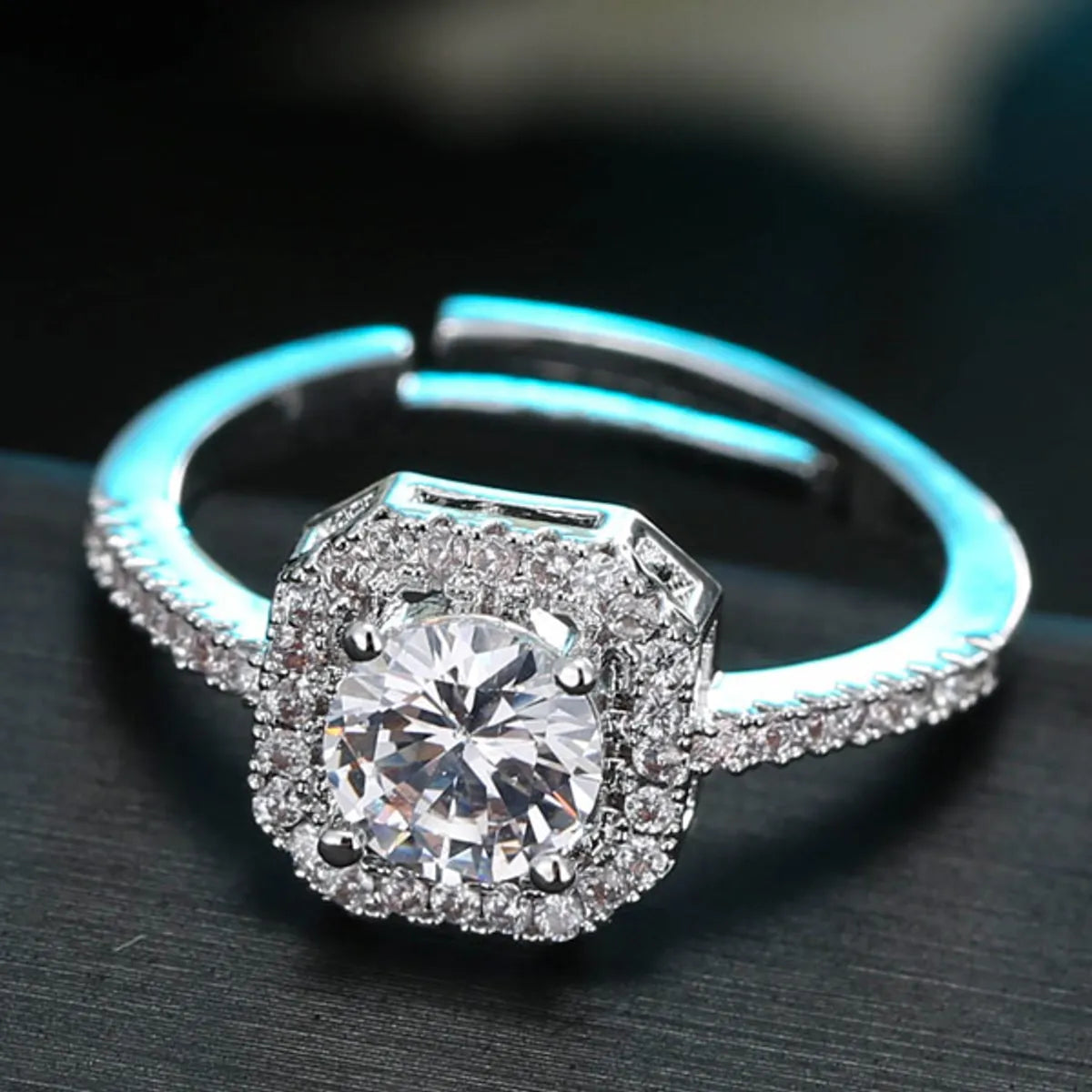 round engagement rings for women -Korean Fashion Sweet Zircon Square Diamond Ring