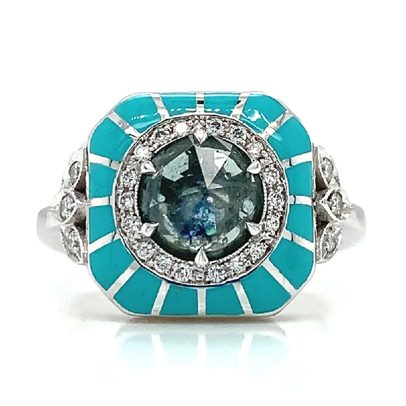 round engagement rings for women -Montana Sapphire, Diamond & Enamel Ring - "Rock Candy Blue Lagoon"