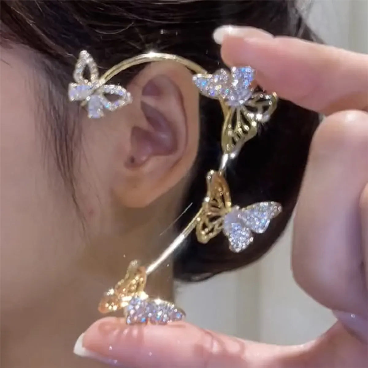 ez1007-Jinzuo Golden Left Ear Hollow Butterfly Ear Hanging