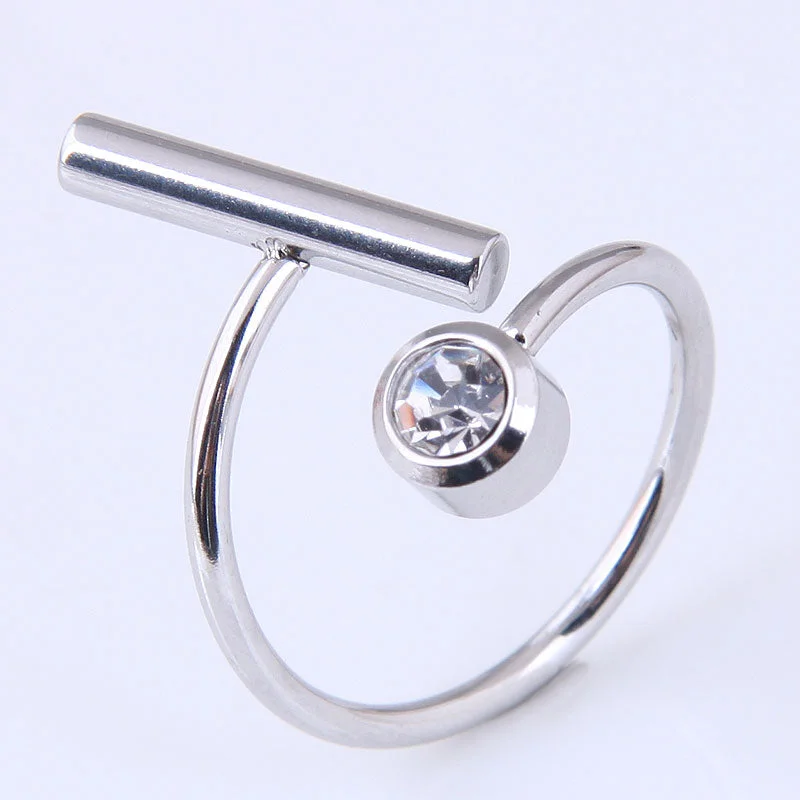 gemstone engagement rings for women -Korean Fashion Hip-hop Simple Stainless Steel Diamond Ring