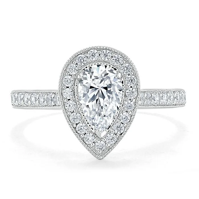 luxury round diamond engagement rings for women -Pear Cut Moissanite Engagement Ring, Classic Halo Design