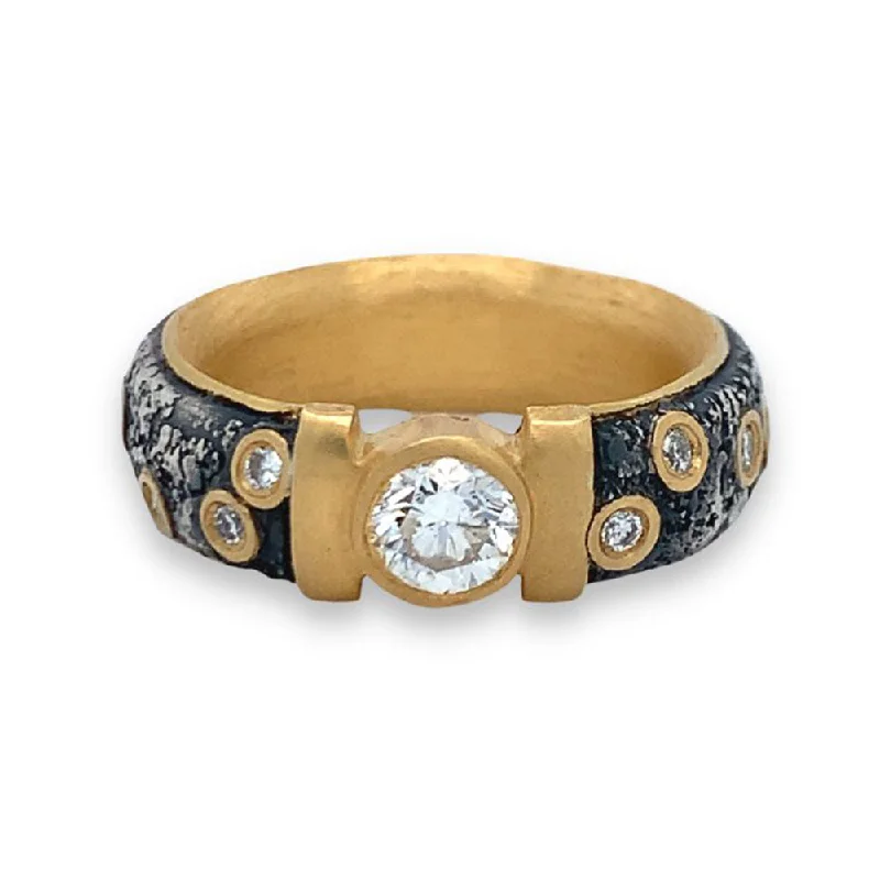 sustainable engagement rings for women -Silver & Gold Diamond Ring - "Constellation"