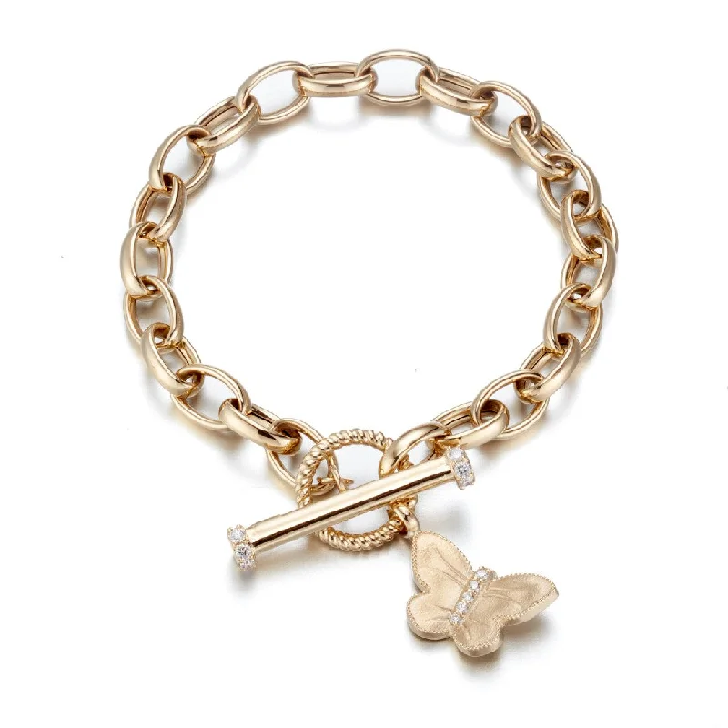 romantic bracelets for women -Butterfly & Diamond Charm Bracelet