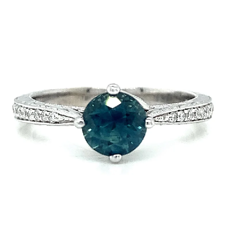 marquise engagement rings for women -Teal-Blue Montana Sapphire & Diamond Engagement Ring - "Francesca"