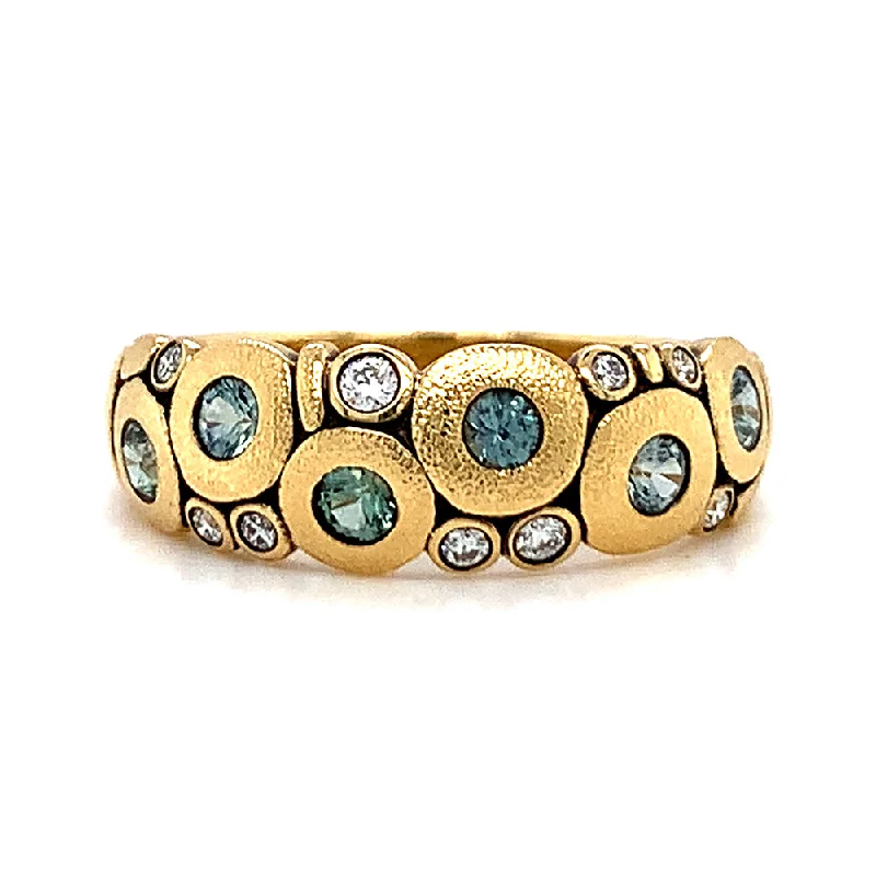 diamond engagement rings for women -Green Montana Sapphire & Diamond Yellow Gold Domed Ring - "Candy"