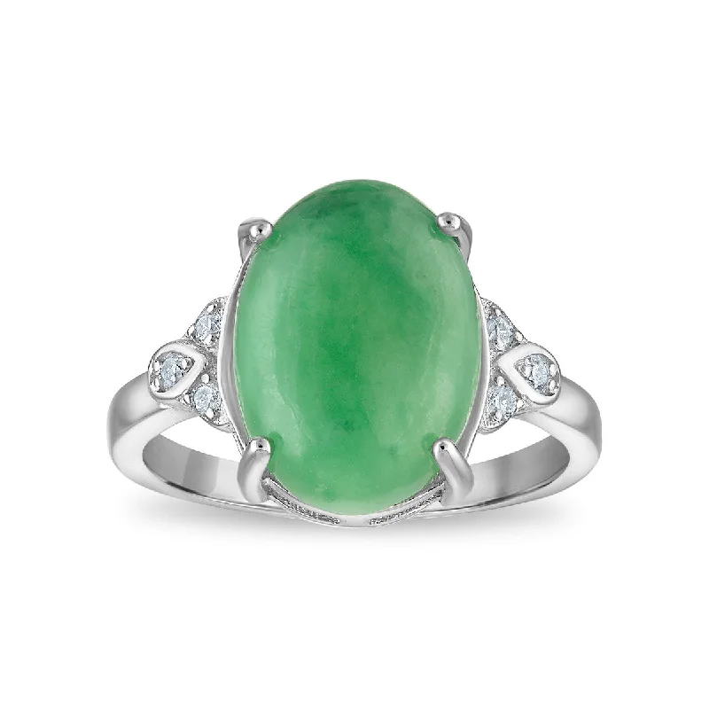 twisted band engagement rings for women -Jade and Diamond Accent Ring in Sterling Silver