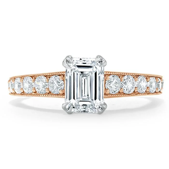 round engagement rings for women -Emerald Cut Moissanite Engagement Ring, Tiffany Style