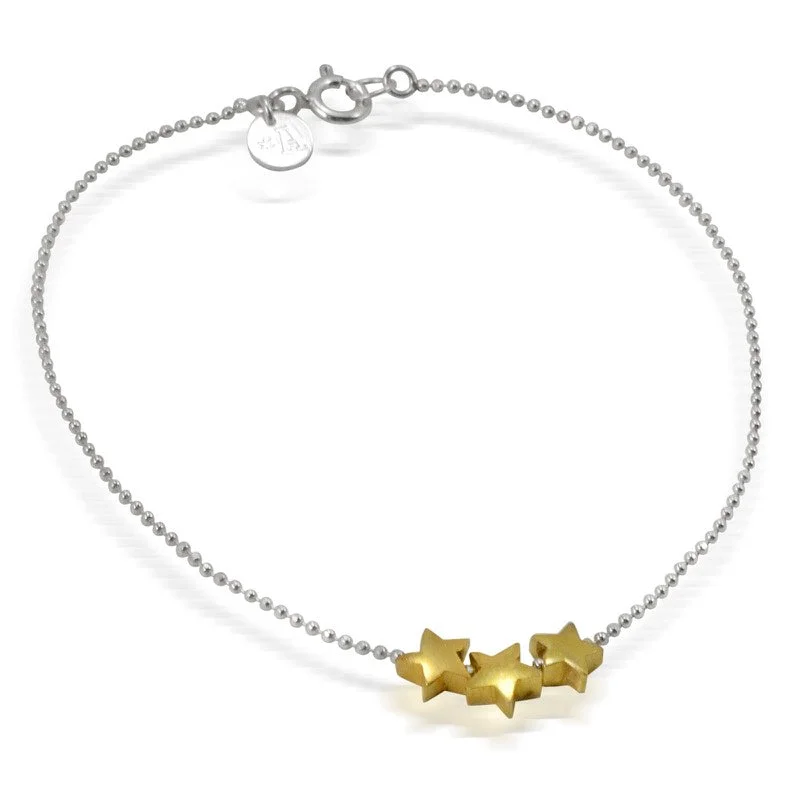 heart-shaped bangles for women -Sterling Silver with 3 Gold-Plated Star Bracelet