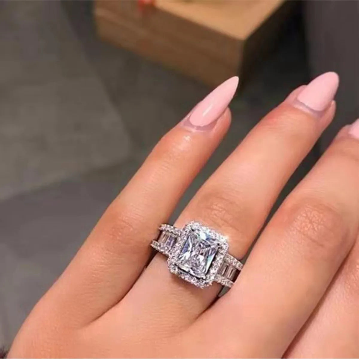 princess cut engagement rings for women -New Luxury Ring Encrusted With Diamond Jewelry Square Zircon Copper Jewelry