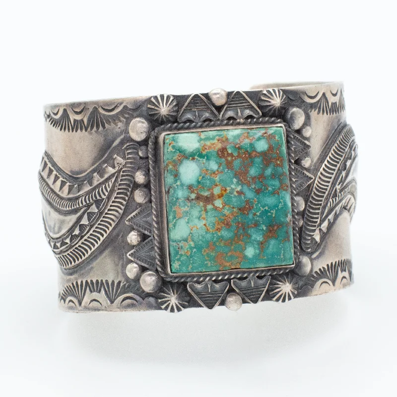 twisted bracelets for women -Roland Dixon Navajo Handmade Sterling Silver Turquoise Cuff Bracelet