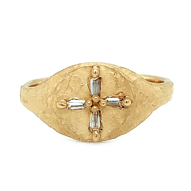 modern engagement rings for women -Diamond Baguette Gold Signet Ring - "Byzantium"