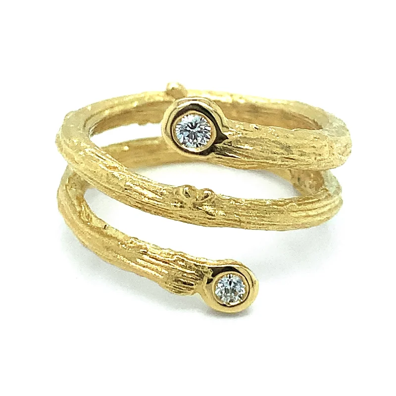 antique-inspired engagement rings for women -Yellow Gold & Diamond Olive Branch Coil Ring- "Golden Union"