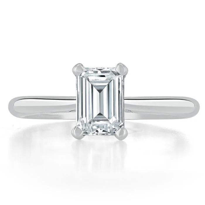 halo engagement rings for women -Emerald Cut Moissanite Engagement Ring, Tiffany Style