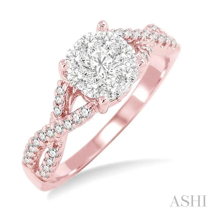 floral engagement rings for women -ROUND SHAPE LOVEBRIGHT DIAMOND ENGAGEMENT RING