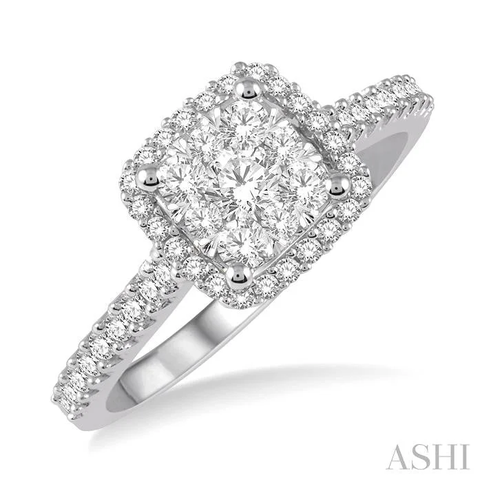 sustainable engagement rings for women -CUSHION SHAPE HALO LOVEBRIGHT ESSENTIAL DIAMOND ENGAGEMENT RING