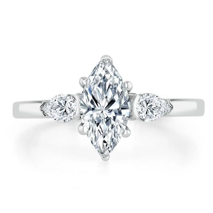 conflict-free diamond engagement rings for women -Marquise Cut Moissanite 3 Stone Engagement Ring