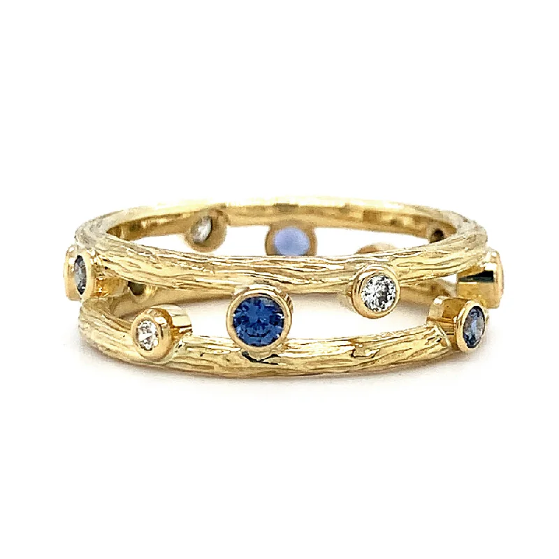 large diamond engagement rings for women -Yogo Sapphire and Diamond Yellow Gold Ring - "Pebble"