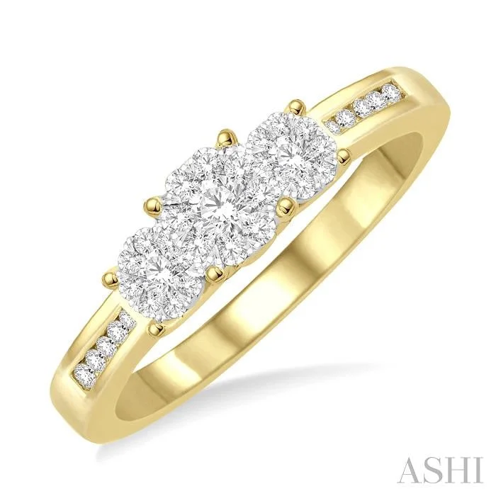 gold engagement rings for women -ROUND SHAPE PAST PRESENT & FUTURE LOVEBRIGHT ESSENTIAL DIAMOND RING