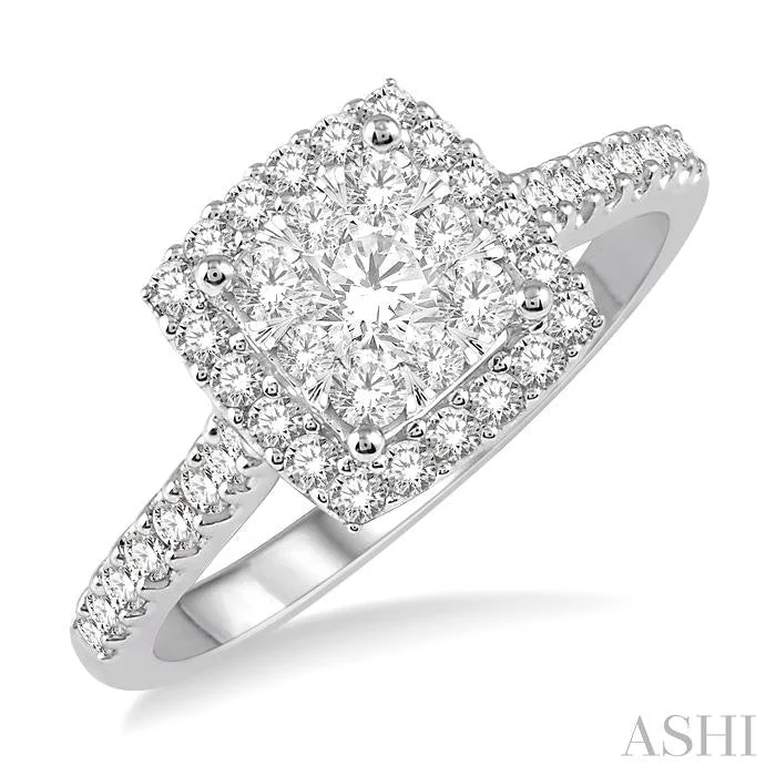 nature-inspired engagement rings for women -CUSHION SHAPE HALO LOVEBRIGHT ESSENTIAL DIAMOND ENGAGEMENT RING