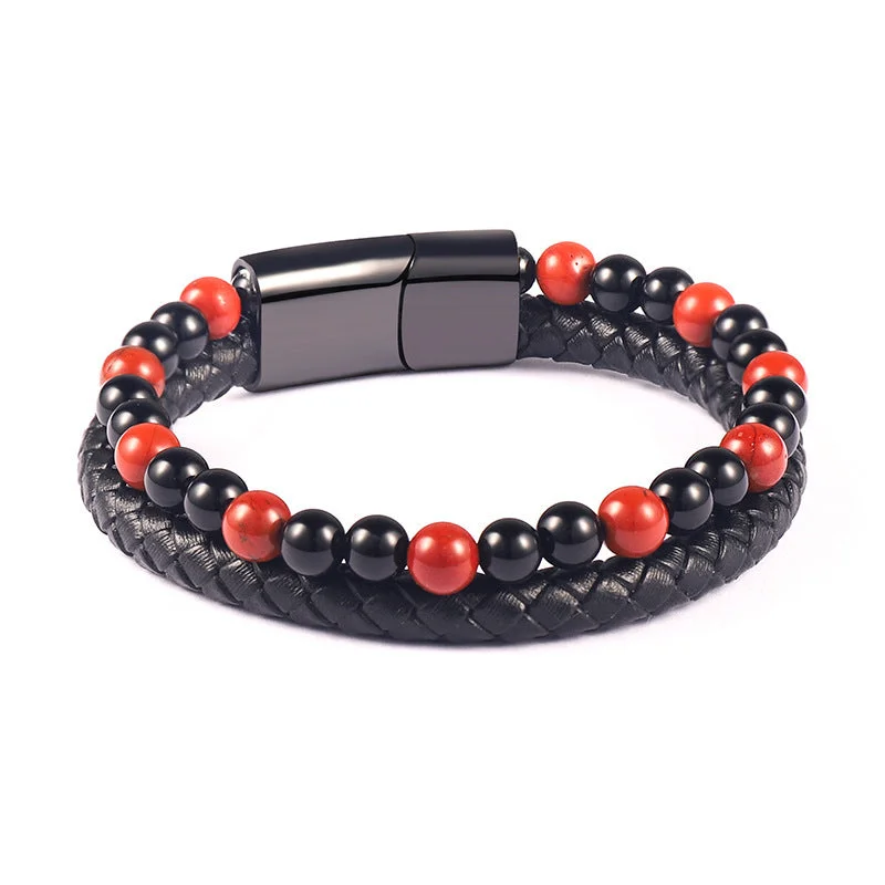 Genuine Leather Agate Bracelet