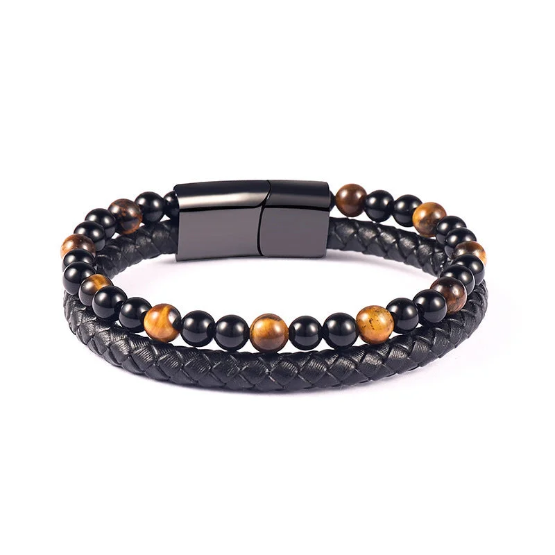 Leather Tiger-Eye Bracelet