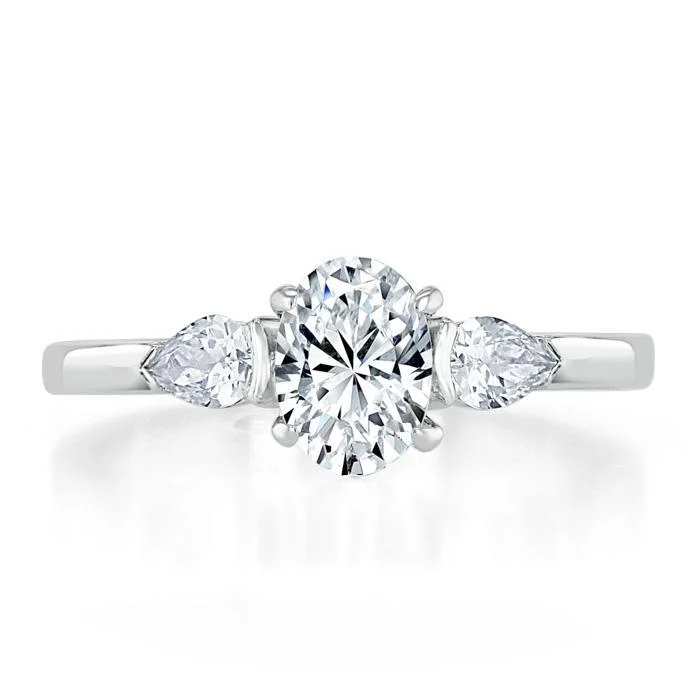 modern engagement rings for women -Oval Cut Moissanite 3 Stone Engagement Ring