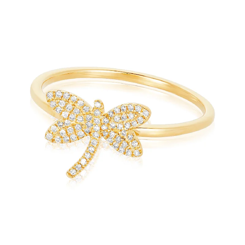 custom engagement rings for women -Pave Diamond Butterfly Gold Ring