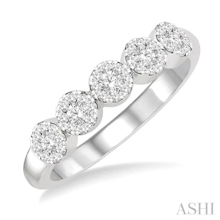 matching engagement and wedding rings for women -ROUND SHAPE 5 STONE LOVEBRIGHT ESSENTIAL DIAMOND WEDDING BAND