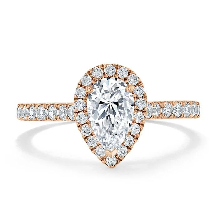 classic engagement rings for women -Pear Cut Moissanite Engagement Ring, Classic Halo