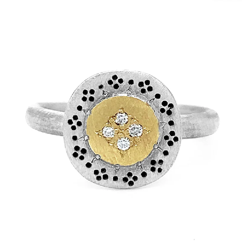 minimalist engagement rings for women -Silver & Gold Diamond Ring - "Four Star Harmony"