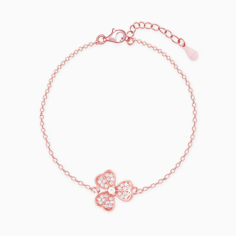 bangles for women -Rose Gold Zircon-Studded Shamrock Bracelet