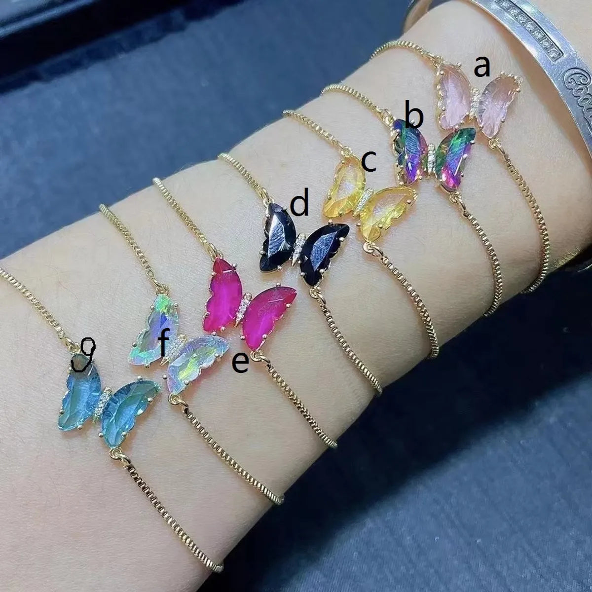 knot bracelets for women -Fashion Rhinestone Butterfly Pendant Anklet Telescopic Adjustment Bracelet