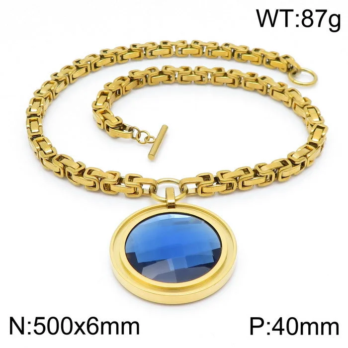 Gold Blue Necklace Kn201471-Z