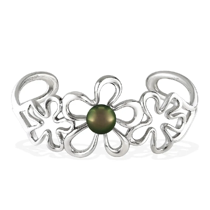 sleek bracelets for women -Floating Plumeria Cuff Bangle Bracelet