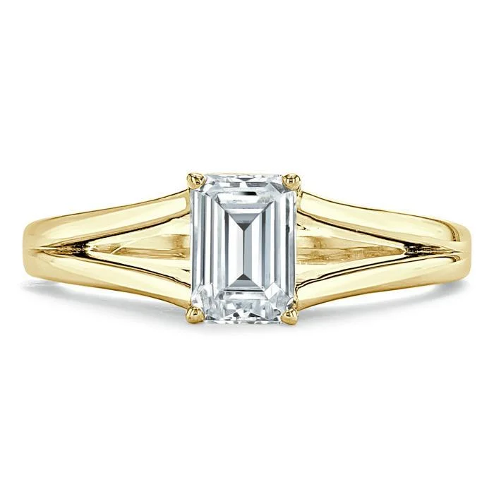 vintage engagement rings for women -Emerald Cut Moissanite Engagement Ring, Tiffany Style Split Shank