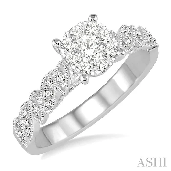 pave engagement rings for women -ROUND SHAPE LOVEBRIGHT DIAMOND ENGAGEMENT RING