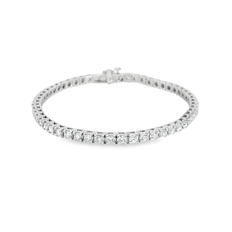 leather cuff bracelets for women -14K White Gold 3.34 Carat Natural Diamond Tennis Bracelet