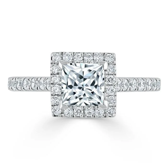 round engagement rings for women -Princess Cut Moissanite Engagement Ring, Classic Halo