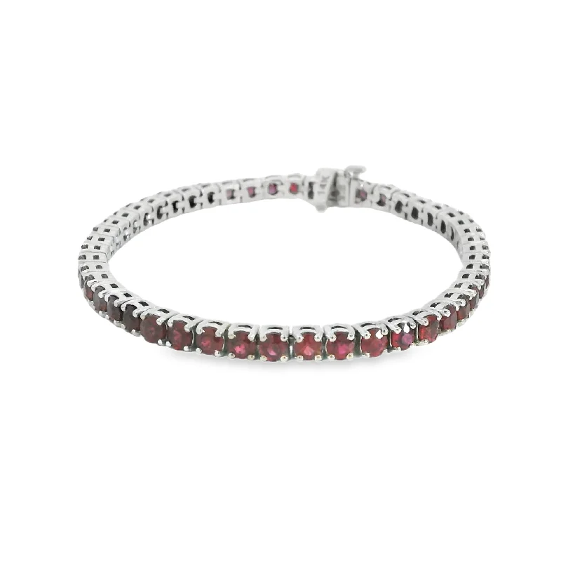 chunky bracelets for women -14K White Gold Natural Ruby Bracelet