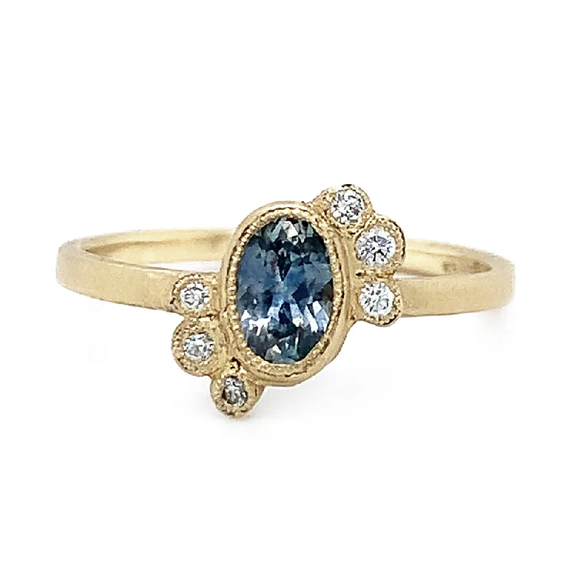 ethical engagement rings for women -Montana Sapphire & Diamond Yellow Gold Ring - "Something Blue"