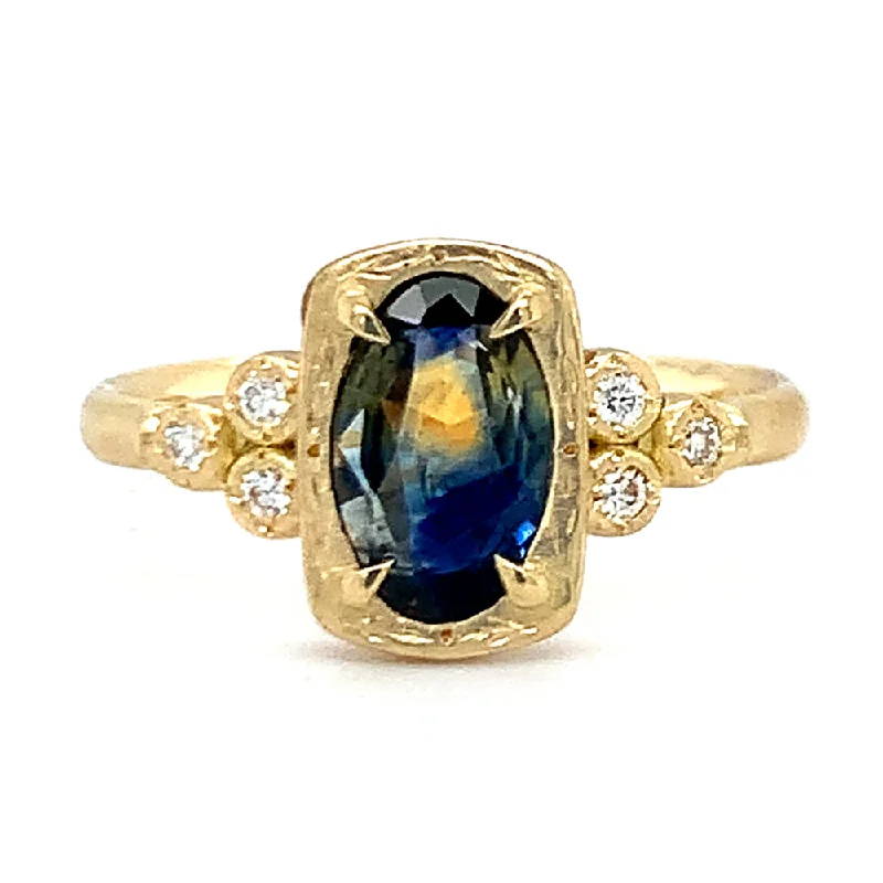 custom gemstone engagement rings for women -Bi-Color Montana Sapphire Engagement Ring - "Blue & Gold"