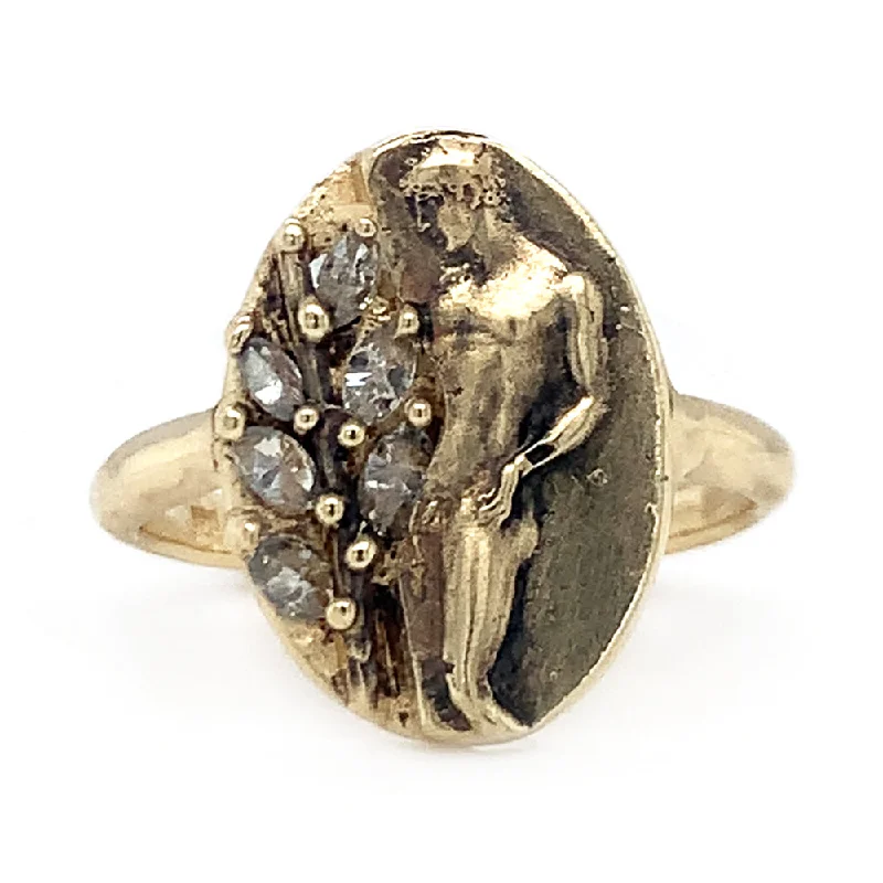 romantic engagement rings for women -Grey Marquise Diamond & Yellow Gold Ring - "Antinous"