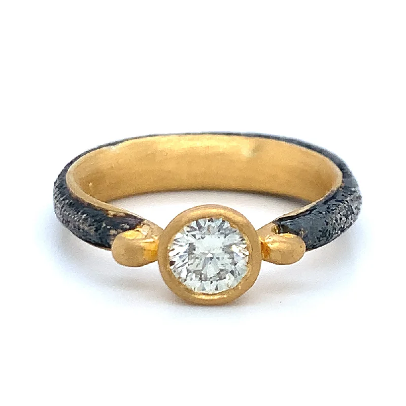 black diamond engagement rings for women -Silver & Gold Diamond Ring - "Vetus Lyra"