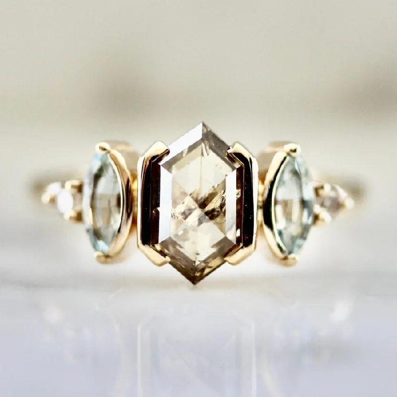 art deco engagement rings for women -Snickerdoodle Champagne Hexagon Cut Diamond Ring