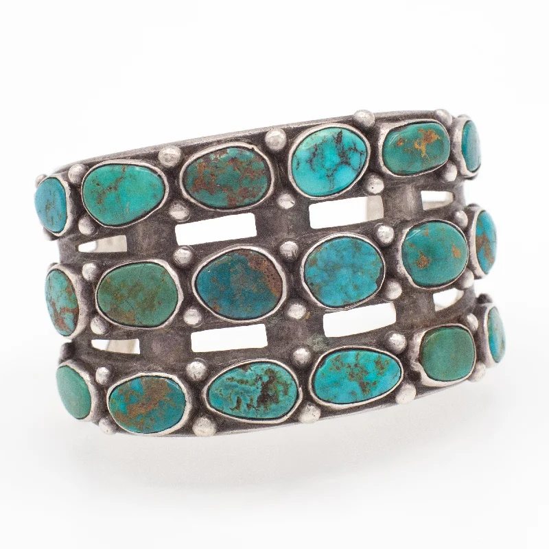 heart-shaped bangles for women -Vintage Handmade Sterling Silver Turquoise Cuff Bracelet (Hallmark Unknown)