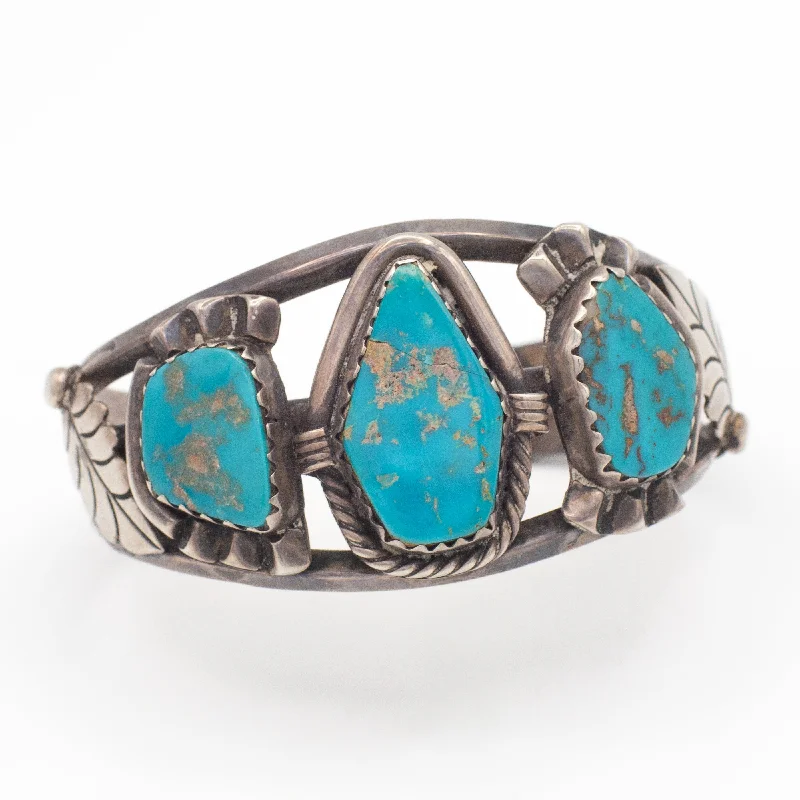 double-row bracelets for women -Handmade Sterling Silver Turquoise Cuff Bracelet (Hallmark Unknown)