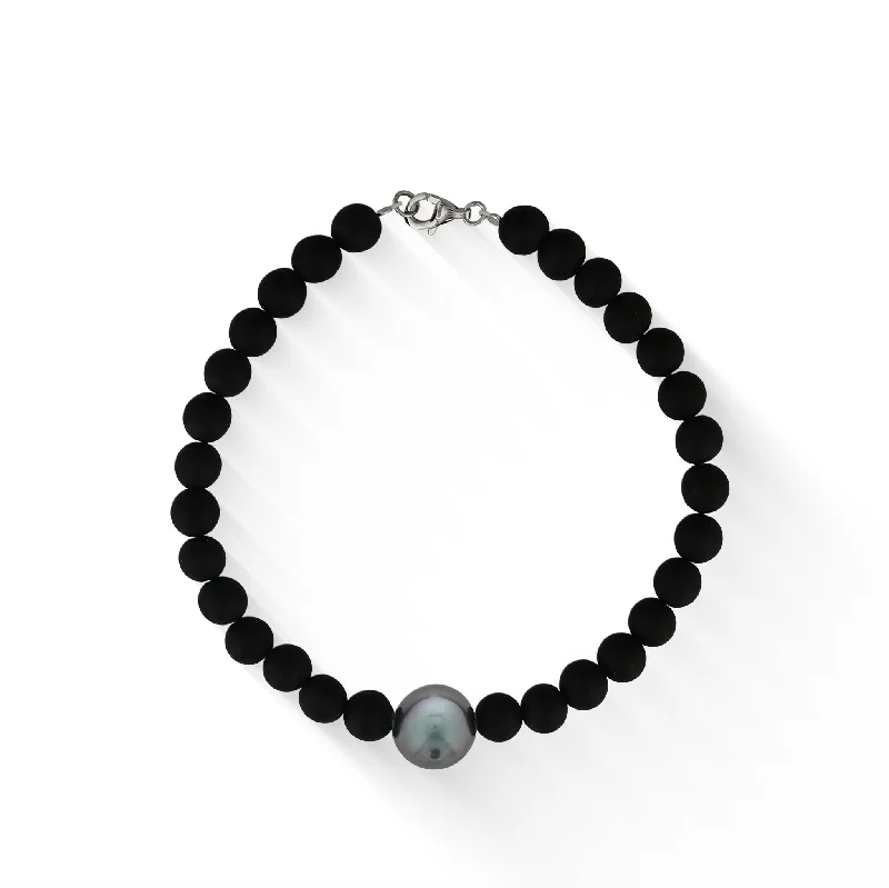 charm bangles for women -Effy Tahitian Pearl and Onyx Bead Bracelet