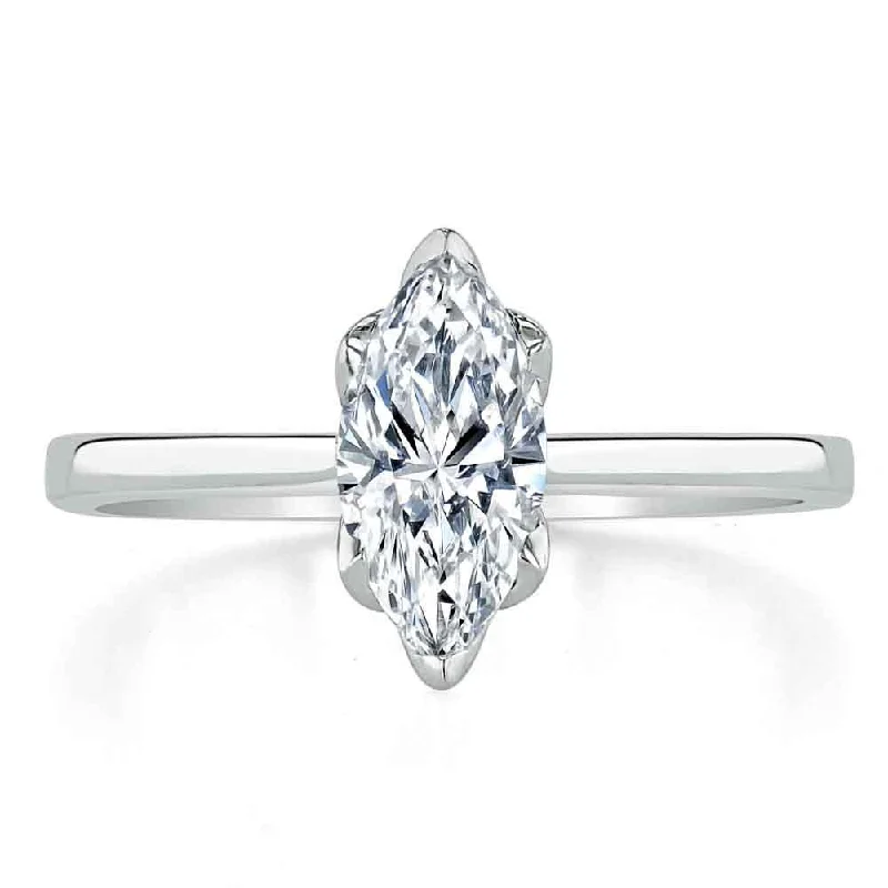 silver engagement rings for women -Marquise Cut Moissanite Engagement Ring, Classic Design